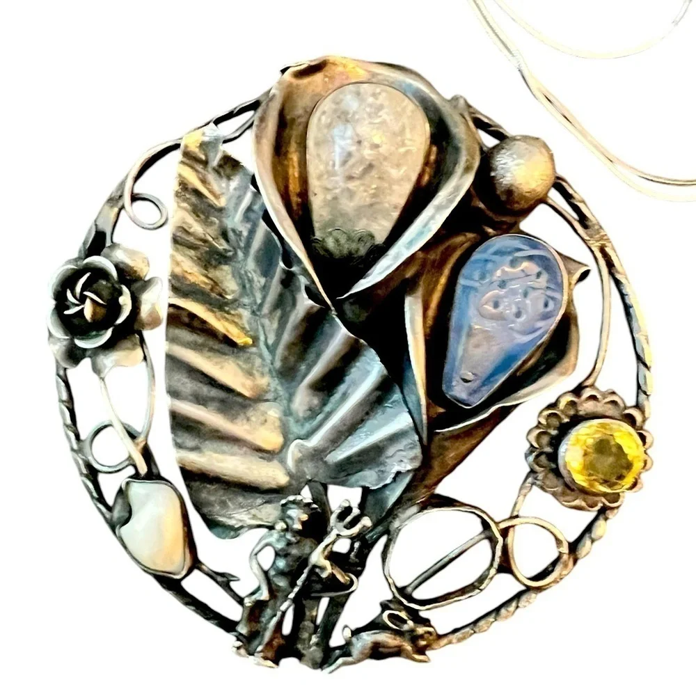 Large abstract sterling silver brooch